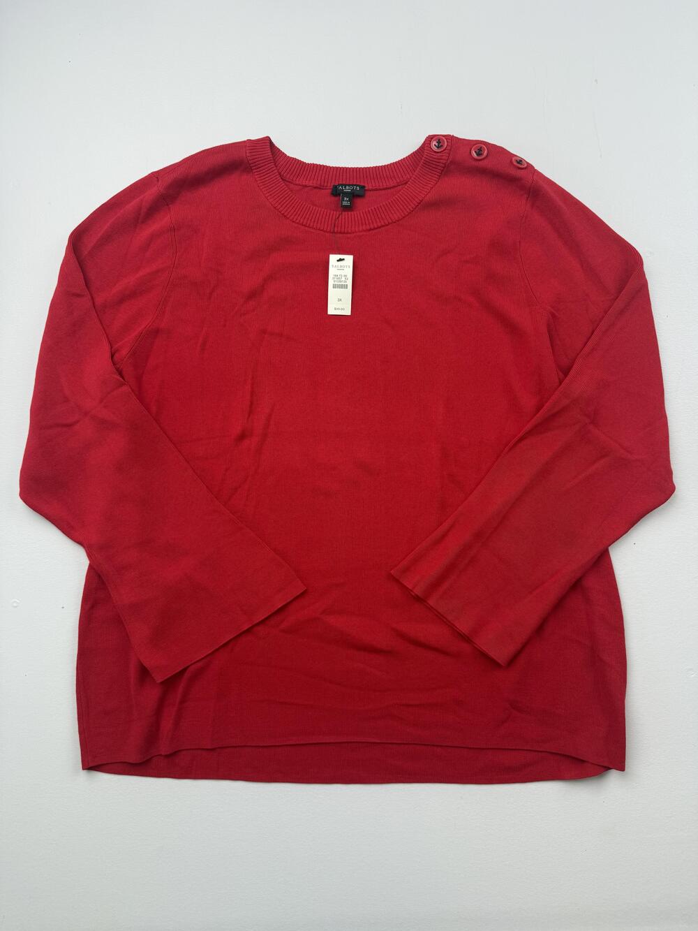 Talbots Sweater Womens 3X Red Crew Neck 3/4 Sleeve Button Shoulder Knit